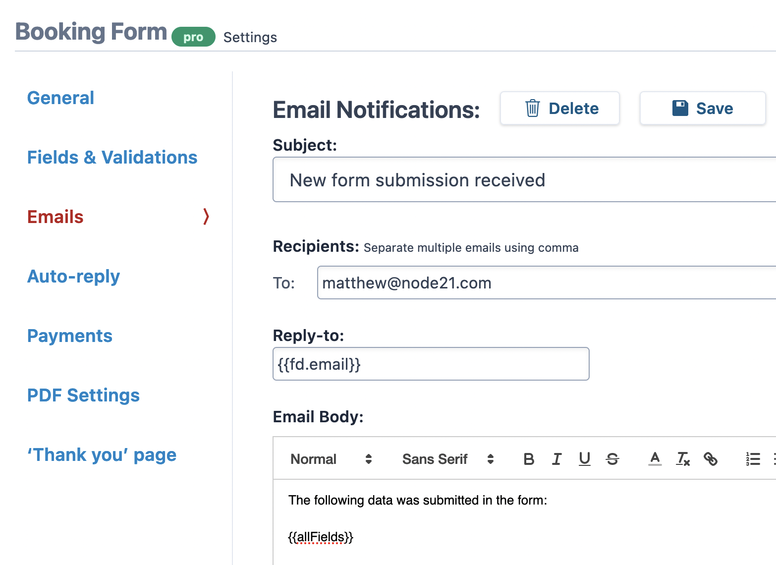 Ratufa.io - form backend with validations and form to email